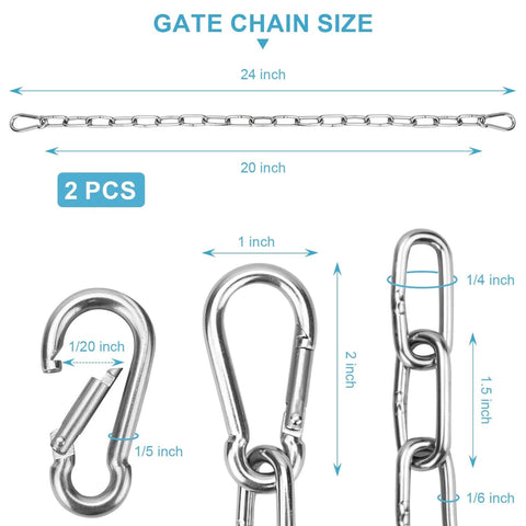 Diagram showing Two Pack Stainless Steel Gate Chain Lock For Outdoor Fences With Carabiner 24 Inch 5/32 Inch Links
