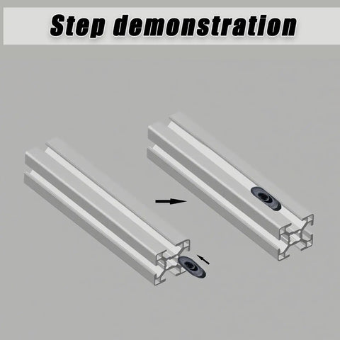 25 Piece 1/4-20 Black T Nut And Bolt Hardware Set fitting into aluminum T-slot track demonstration