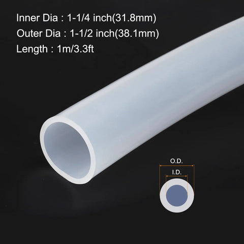 Crystal Clear Silicone Tubing 3.3 Ft Long 1.25 In ID By 1.5 In OD Heavy Duty Flexible High Temp Siphon Pump Tubing