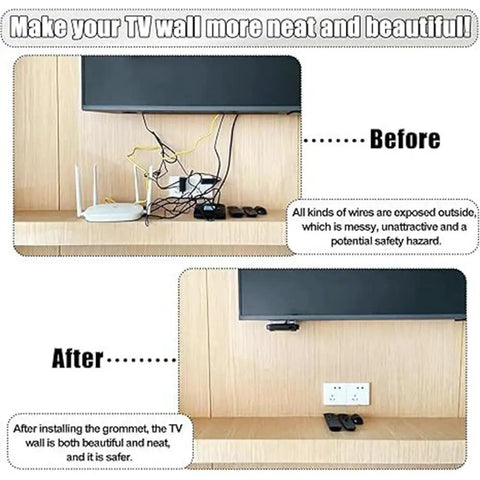 Super Cool Wall Mounted TV Cord Hider With 60mm Grommet Kit And Drill For A Clean Look And Safe Cable Management Using Tough Abs Materials.