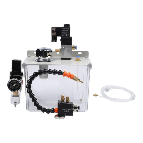 Heavy Duty 3L Machine Tool Cooling Sprayer With Solenoid Valve And Adjustable Coolant Pump showcasing components and clear tank.