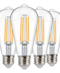 Outdoor Dusk to Dawn LED Bulb 8W 100W Equivalent, 1400 Lumens Vintage Filament ST19 E26 Base, 4 Pack