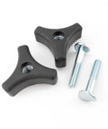 Two Pack Lawn Mower Handle Triangle Knob Kit with Bolts, heavy duty carbon steel nuts and fasteners included.