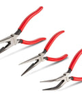 Long Nose Pliers Set Three Piece Includes 7 Inch Straight 8 Inch Straight And 6 Inch Bent Nose With 70 Degree Angled Tips