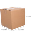 15 Pack Square Corrugated Shipping Boxes 15x15x15 CM Heavy Duty Cartons For Small Biz Mailing Moving And Packing Supplies Built Tough For Safe Transit And Easy Stacking, shown with measurements.
