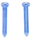 Close-up of two blue screws with a flat head design, suitable for various DIY and repair projects.