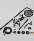 Modern Wall Mounted Shower System With Large Rainfall Shower Head And Ergonomic Handheld Sprayer Matte Black Faucet set components.