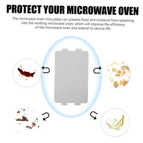 Microwave Mica Sheet Insulation Plates Set 10 Pack with heat-resistant cuttable mica plate for oven replacement, shown with food protection examples.