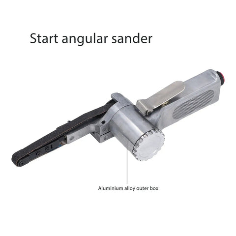 Rock Solid Quarter Inch Pneumatic Belt Sander Hella Durable Stainless Steel Handheld Angle Grinder with aluminum alloy outer box.