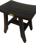 14 Inch Teak Shower Bench Stool Waterproof Bath Seat For Inside Shower With No Slip Legs And Curved Foot Rest