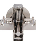 Close-up of 95 degree concealed cabinet hinges with soft close easy install for European frameless wardrobes and bookcases.
