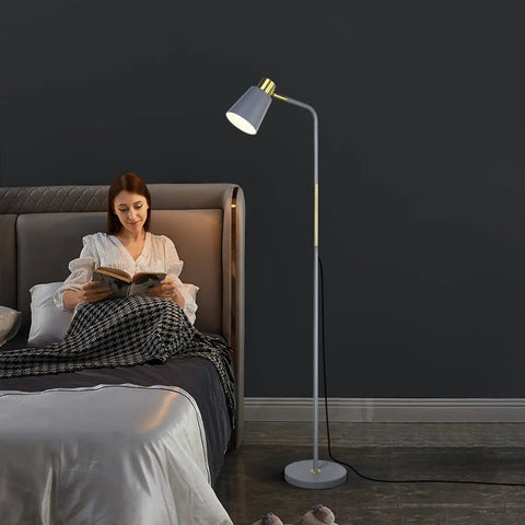 Dope Industrial Floor Lamp With Adjustable Metal Heads beside bed, grey finish, ideal for reading, rustic farmhouse style lighting