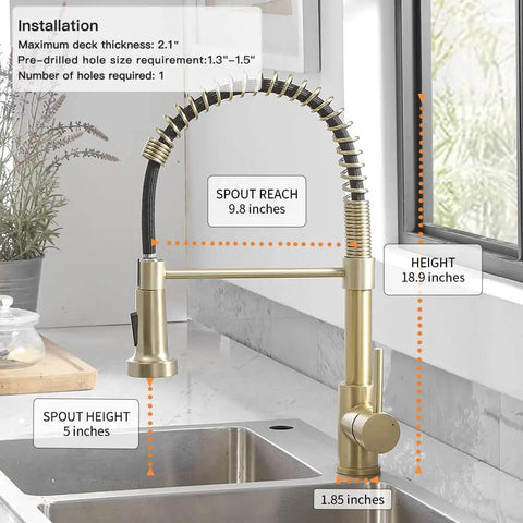 Gold 304 Stainless Steel Kitchen Faucet With Pull Down Sprayer Industrial Single Handle One Hole Mount Built To Last For Farmhouse RV Camper Laundry And Wet Bar Sinks With Brushed Gold Finish 9009K