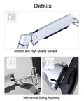 Premium Full Motion Aluminum Wall Mount Monitor Arm Featuring Smooth As Butter Mechanical Spring Adjustments That Handles Heavy Loads Without Breaking A Sweat For 17 To 27 Inch Lcd Led Displays Vesa 75X100 Silver close-up of surface and adjustment mechanisms.