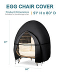 Waterproof Patio Double Egg Chair Cover For Outdoor Pod Swing Loveseat Fits 91 By 87 Inches Black 420D UV Protected