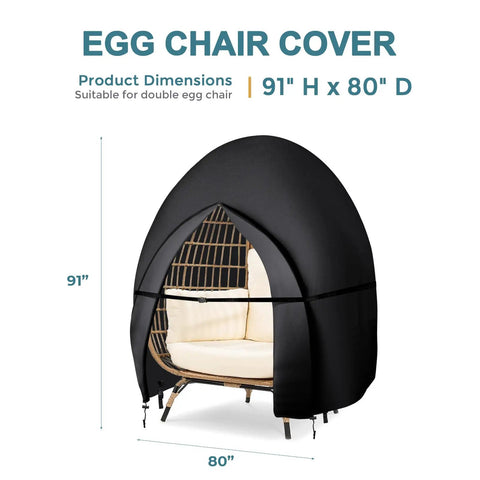 Waterproof Patio Double Egg Chair Cover For Outdoor Pod Swing Loveseat Fits 91 By 87 Inches Black 420D UV Protected