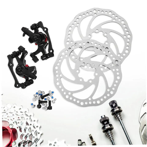 Heavy Duty Mechanical Disc Brake Set For Mountain Bike Front And Rear includes two black aluminum calipers and dual 160mm rotors.