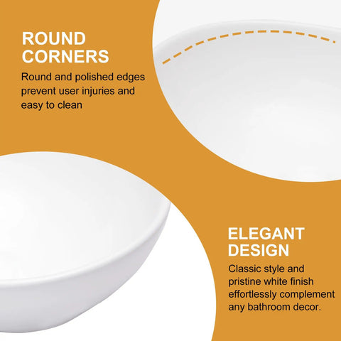 Oval Vessel Sink 16 Inch Countertop Bathroom Sink White Porcelain Vanity Bowl Above Counter Ceramic Basin with round corners
