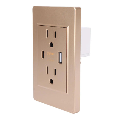 Heavy Duty Wall Outlet With Fast Usb And Type C Ports Built Tough With Flame Retardant Pc Panel And Reinforced Steel Frame, side view.