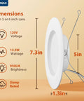 LED Recessed Can Lights 5 To 6 Inch 12 Pack Dimmable Damp Rated 950LM 12.5W Equals 100W No Fuss Retrofit Install with dimensions