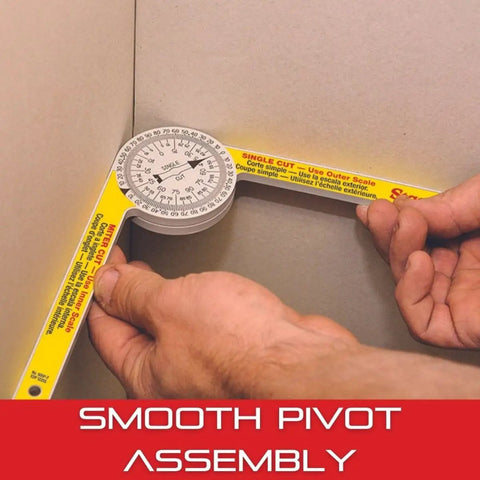 Hands using ProSite Miter Protractor Angle Finder With Two Laser Engraved Scales For Carpenters, Plumbers, And DIY Home Improvement, 7 Inch Narrow Plastic, 505P-7 against a wall corner