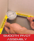 Hands using ProSite Miter Protractor Angle Finder with two laser engraved scales to measure corner angles, 7 inch aluminum.