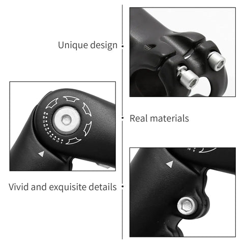 Close-up of sturdy 110mm adjustable handlebar stem showing unique design and precise adjustments for E-bikes and mountain riding.