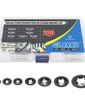 Glarks 280-piece internal-tooth starlock push-on locking washers kit in a clear plastic case.
