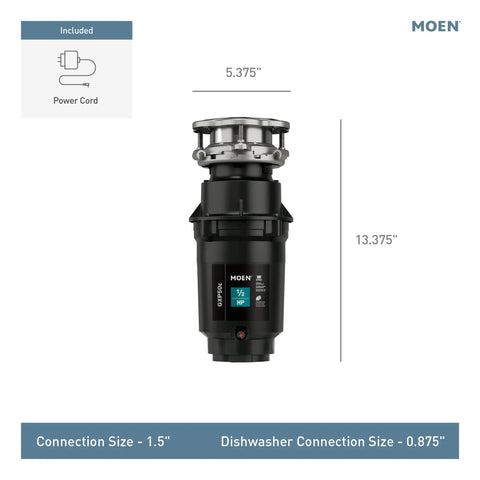 Pro Series Half Horsepower Continuous Feed Garbage Disposal For Kitchen Sink With 2600 RPM Vortex Motor And Power Cord Compact Design And Easy Install For Lightning Fast Grinding
