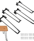 Hella Sturdy 12.6 Inch Foldable Hairpin Table Legs Built Solid Steel Furniture Supports with Rust Proof Black Coating and Non Slip Rubber Feet.