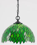 Tiffany Style Pendant Light Plug In With Green Wisteria Stained Glass 12 Inch Hanging Lamp For Island Kitchen Bar Hallway Dining Bedroom Entryway Home Office S523 Series A Modern Lit Vibe For Any Room showing green stained glass shade and black chain