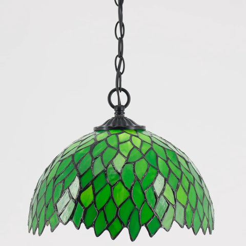Tiffany Style Pendant Light Plug In With Green Wisteria Stained Glass 12 Inch Hanging Lamp For Island Kitchen Bar Hallway Dining Bedroom Entryway Home Office S523 Series A Modern Lit Vibe For Any Room showing green stained glass shade and black chain