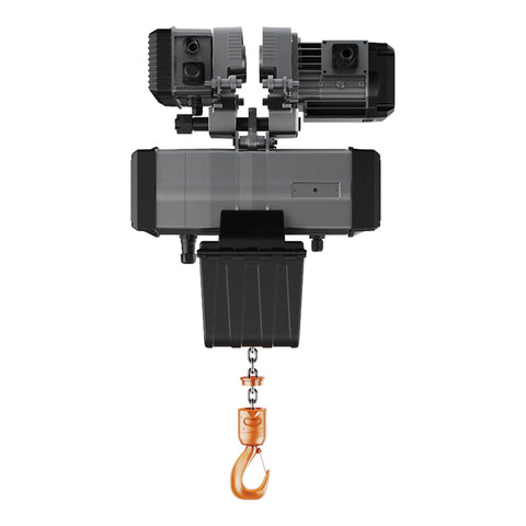 Badass Heavy Duty Electric Chain Hoist With Variable Speed Control 3 Phase 440V 2 Ton Capacity top view showing motor and hook.