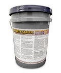 Heavy Duty Clear Acrylic Concrete Sealer For Driveways And Patios Fast Drying Waterproof Sealant For Stone And Exposed Aggregate Surfaces 4.75 Gallon Jug Size, grey bucket with label