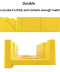 Pro Grade Miter Box And Saw Set For Wood And Gypsum, Precise 45 And 90 Degree Cuts, yellow miter box side view, durable design