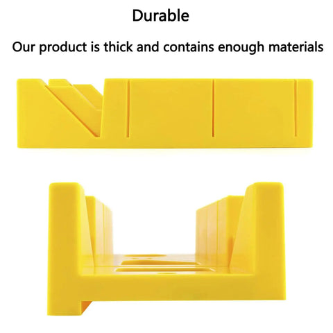 Pro Grade Miter Box And Saw Set For Wood And Gypsum, Precise 45 And 90 Degree Cuts, yellow miter box side view, durable design