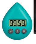 Teardrop-shaped waterproof digital timer with suction cup, LCD display, and buttons. Fits waterproof digital timer with suction cup loud alarm for kitchen cooking shower exercise and study LCD display countdown clock with easy start stop minute and second buttons for classroom office or home no fuss use description.