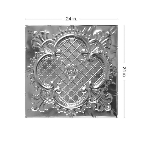 Square tin-plated steel panel, 24x24 inches, with ornate pattern for Two By Two Foot Tin Plated Steel Wall And Ceiling Pattern Panels Nail Up Kit