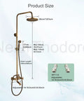 Antique Brass 8 Inch Shower Faucet System With Rainfall Shower Head Wall Mounted Dual Cross Handles Tub Spout Mixer