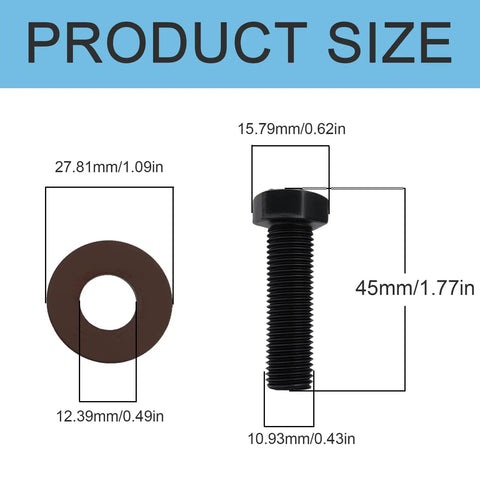 Three-Set 26-0671 Blade Bolts And Belleville Washers Toro Compatible For Walk Behind And Riding Mowers And TimeCutter ZTRs Exmark Compatible Built Tough Get It Done Easy Install Keeps Deck Tight And Rolling. size diagram showing black bolt and washer