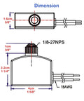 Technical dimensions of Outdoor And Indoor Dusk Till Dawn Light Switch with 125V 100W Photocell Sensor, two-wire installation.