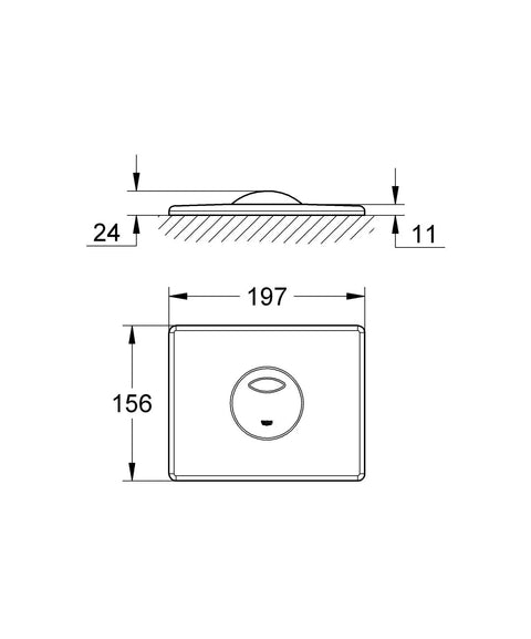 Skate Actuation Plate White For Dual Flush Toilets, ABS Cover, dimensions 156mm x 197mm, StarLight Finish, schematic view