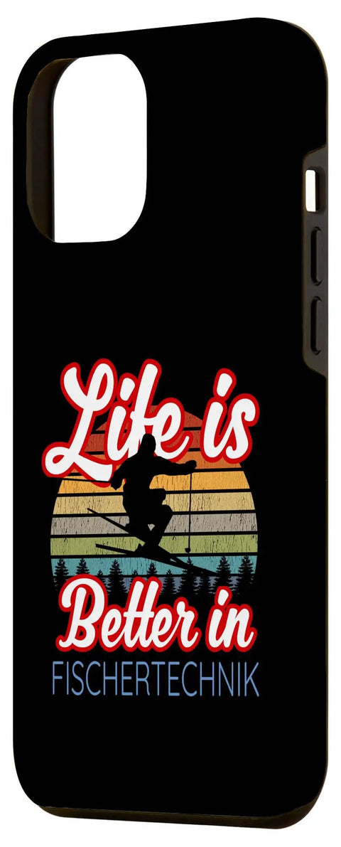 Fischertechnik Inspired Ski Trip Case For Snow Lovers And Souvenir Hunters Life Is Better In Fischertechnik Keeps Your Phone Safe While You Shred The Slopes And Flaunt That Dope Nordic Tech Style. Black two-piece polycarbonate TPU phone case with ski graphic