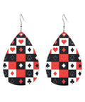 Dope Poker Suit Dangle Drop Earrings Featuring Bold Grid Card Pattern Silver Plated Hooks Lightweight Acrylic Teardrops Hypoallergenic
