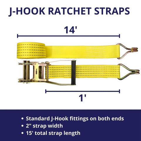 Beefy Heavy Duty 2 Inch By 15 Foot Ratchet Tie Down Straps With J Hook, 5,000 Lb Breaking Strength, 2 Pack, Keep Your Cargo Locked Down During Transit With Zinc Plated Hardware