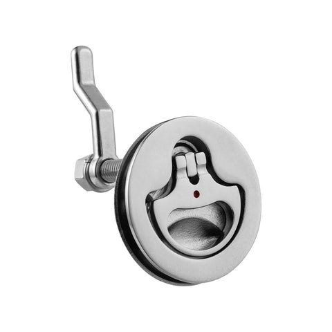 Boat Cam Latch 316 Stainless Steel Flush Mount Hatch Lift Pull With Back Plate And Mounting Fasteners For Marine Deck Or Door Fits Two And A Half Inch Cutout And Half Inch To One Inch Thick showing latch detail