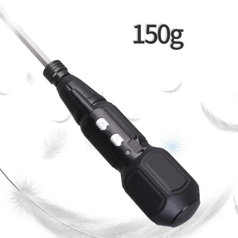 Cordless 3.6V Electric Screwdriver Set With LED Lamp, lightweight design at 150g, shown from side view, black finish