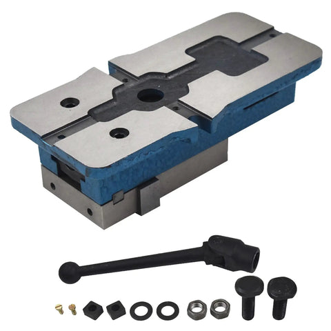 3 X 2.95 Inch Precision Milling Vise Without Base For CNC Machines No Base Needed Built Tough Locking Clamp Vise For Milling, top view with handle and hardware