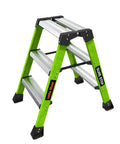 Sure Step 3 Step Double Sided Fiberglass Ladder Workhorse, hi-viz green with slip-resistant feet and nylon spreaders.