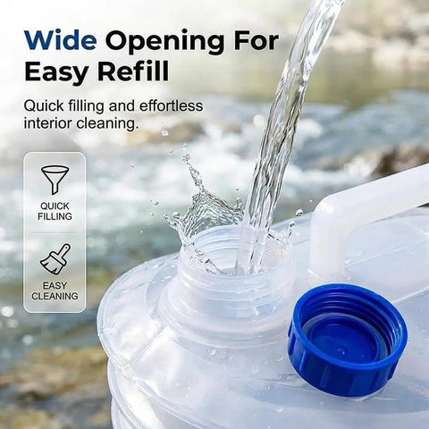 Collapsible Water Container With Spigot And Foldable Accordion Design being filled, showing leak proof faucet design.